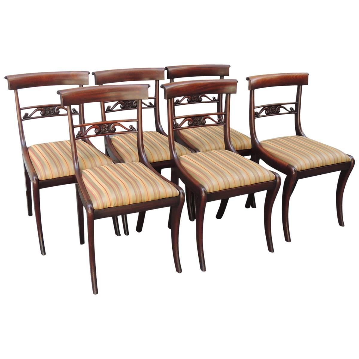 Set of Six Early 19th C English Regency Mahogany Dining Chairs