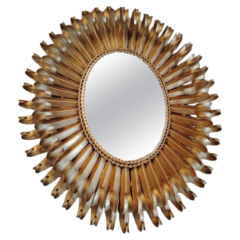 French Gilded Oval Wood Starburst Sunburst Mirror
