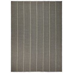 Rug & Kilim's Oversized Contemporary Kilim with Textural Beige and Black Stripes