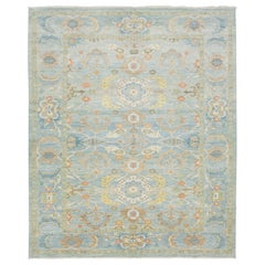Apadana's Moderner Sultanabad-Blauer Wollteppich aus Sultanabad, handgefertigt mit Blumenmuster