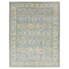 Light Blue Contemporary Sultanabad Wool Rug With Floral Pattern By Apadana