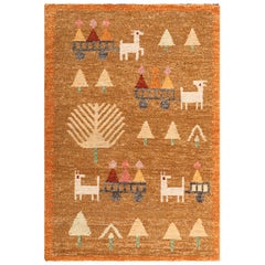 Rug & Kilim's Swedish Style Rug in Brown With Figural Geometric Patterns (Tapis de style suédois à motifs géométriques figuratifs)