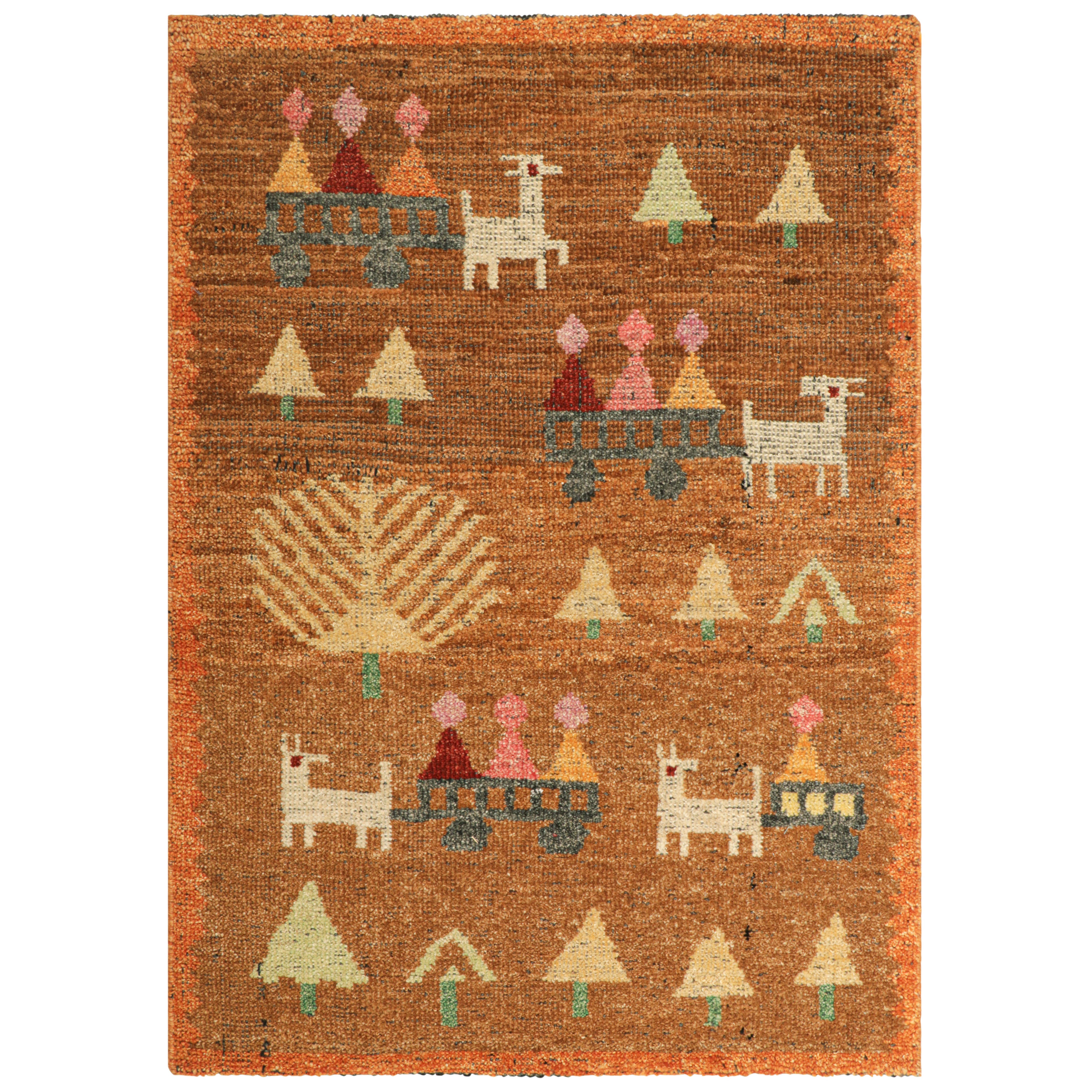 Rug & Kilim’s Swedish Style Rug in Brown with Figural Geometric Patterns
