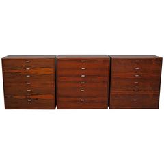 Modernist Rosewood Chests of Drawers, Set of Three