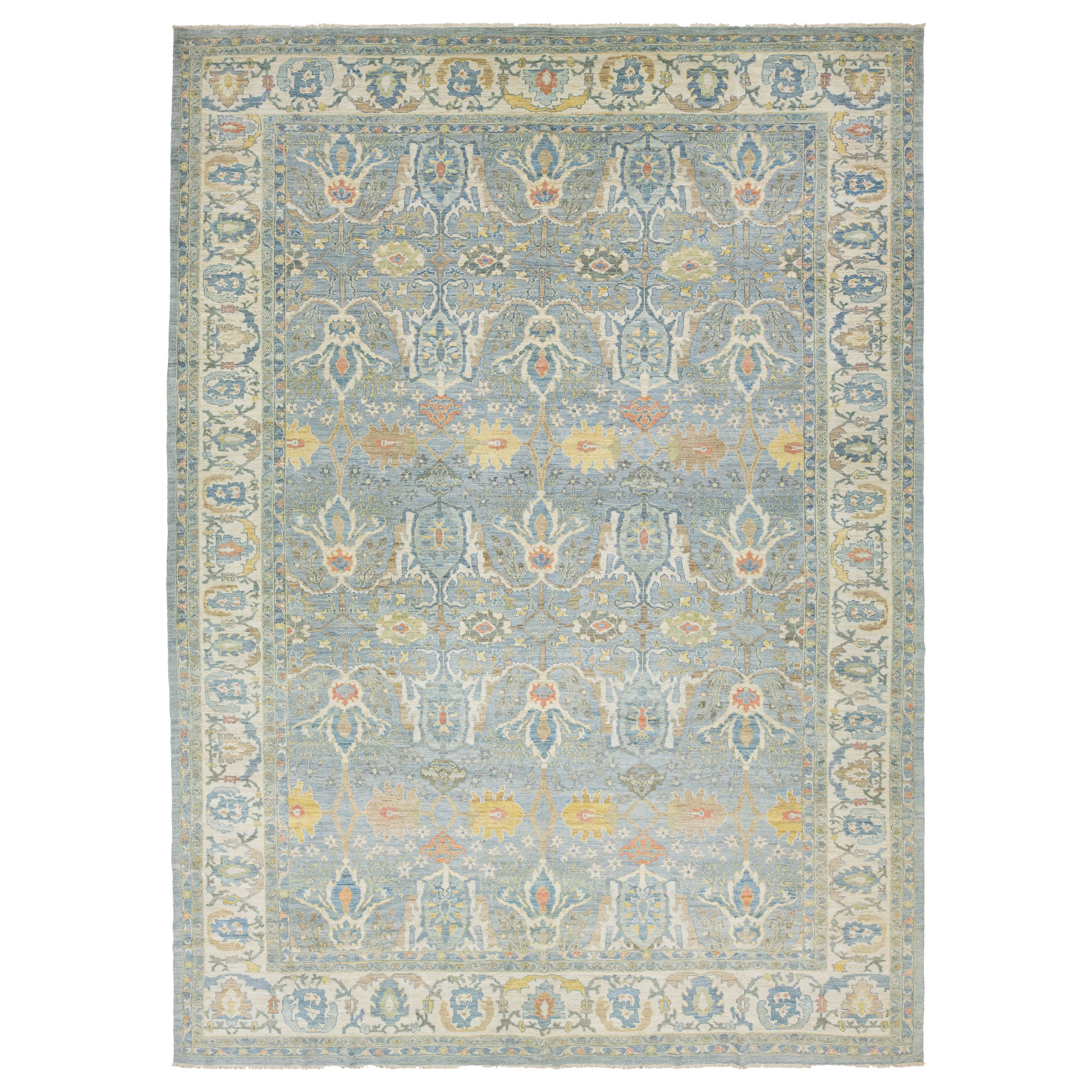 Apadana's Contemporary Sultanabad Wool Rug In Blue With Floral Pattern For Sale