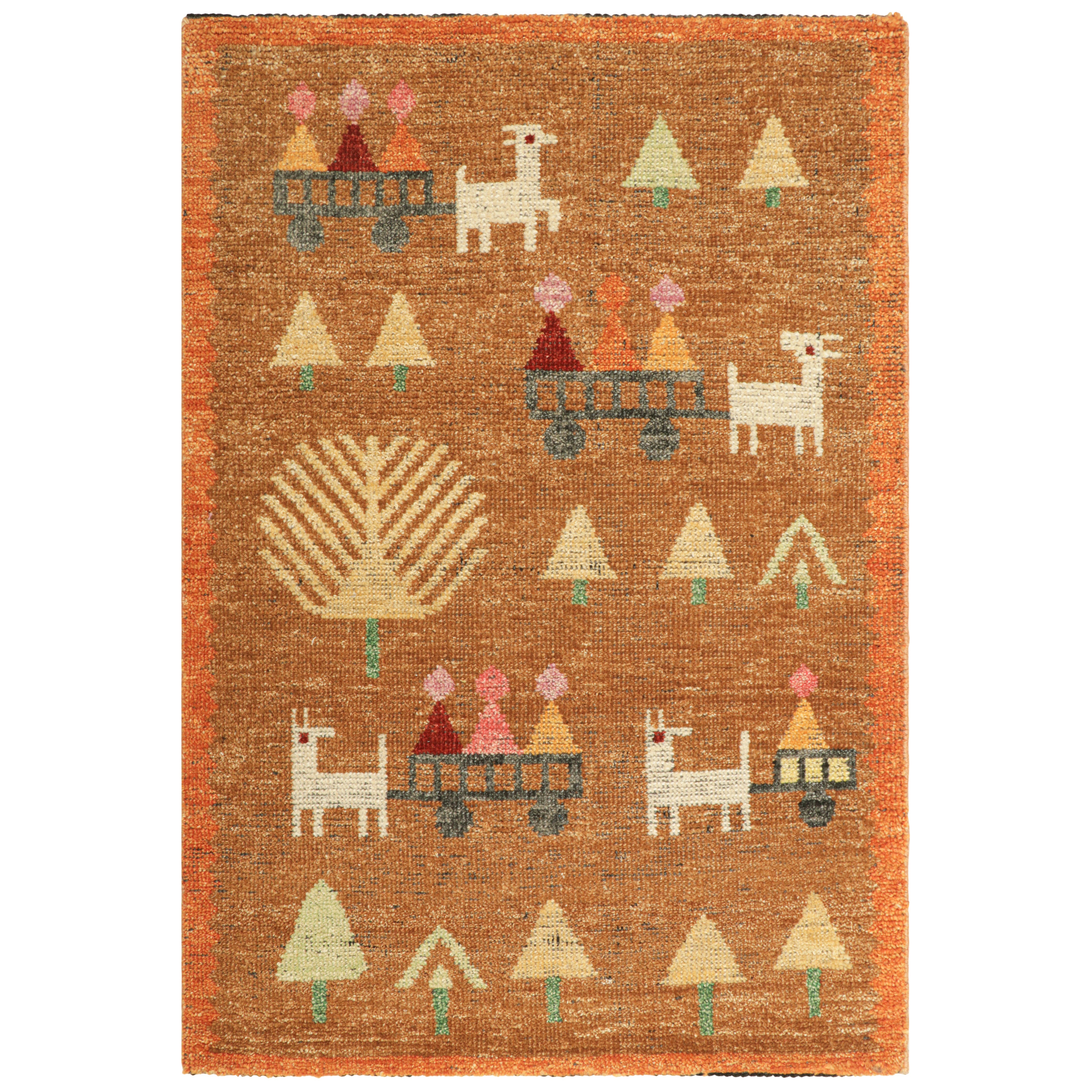 Rug & Kilim’s Swedish Style Rug in Brown with Figural Geometric Patterns