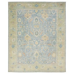Tappeto moderno in lana floreale Sultanabad Rugs di Apadana fatto a mano in blu e verde