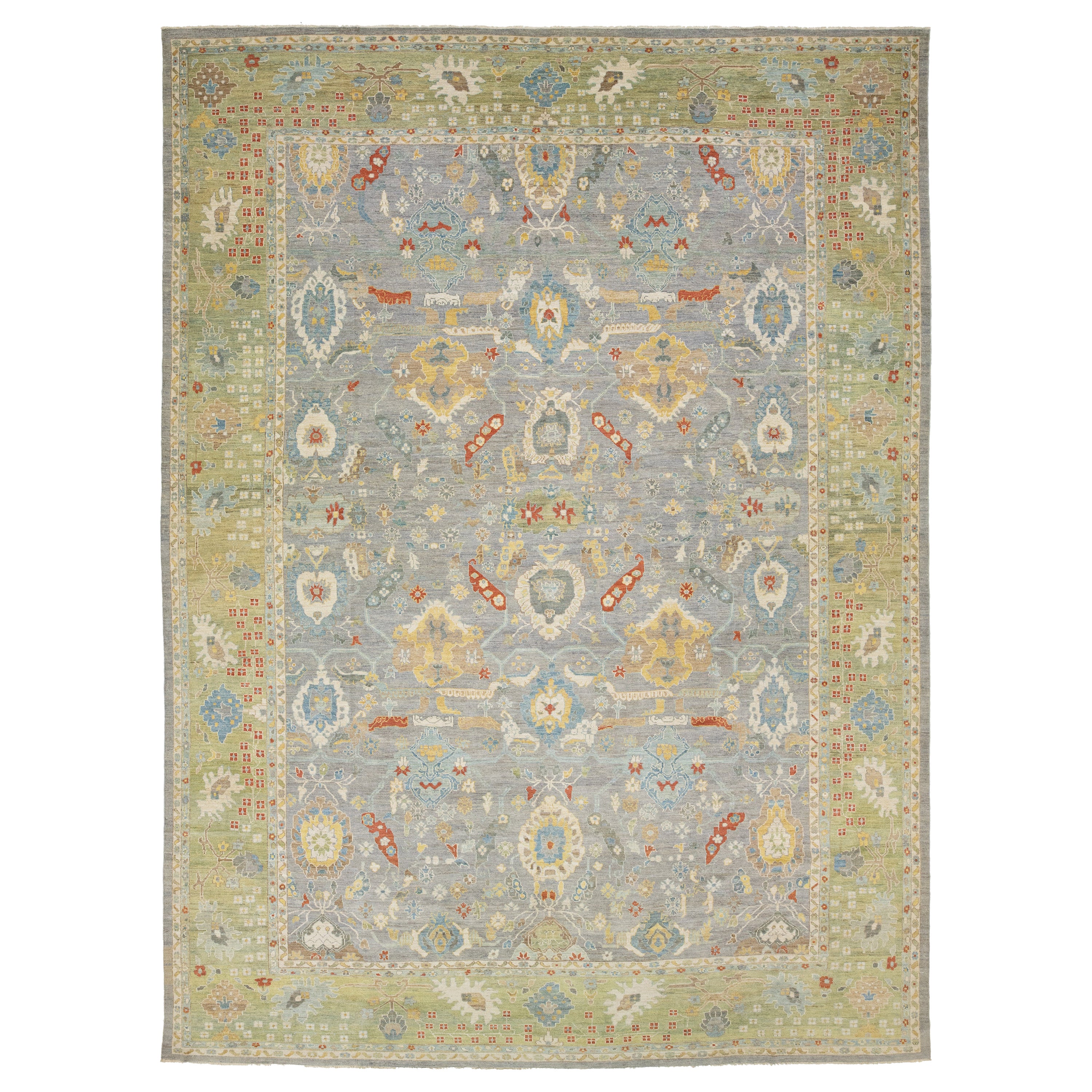 Apadana's Modern Sultanabad Wool Rug Handmade In Gray With Floral Design