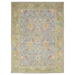 Apadana's Moderner Sultanabad-Wollteppich in Grau, handgefertigt in Grau mit Blumenmuster