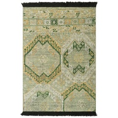 Rug & Kilim’s Ersari Style Rug with Gold, Green, and White Geometric Patterns