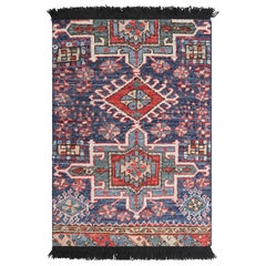 Rug & Kilim’s Tribal Rug in Blue and Red with Primitivist Geometric Patterns