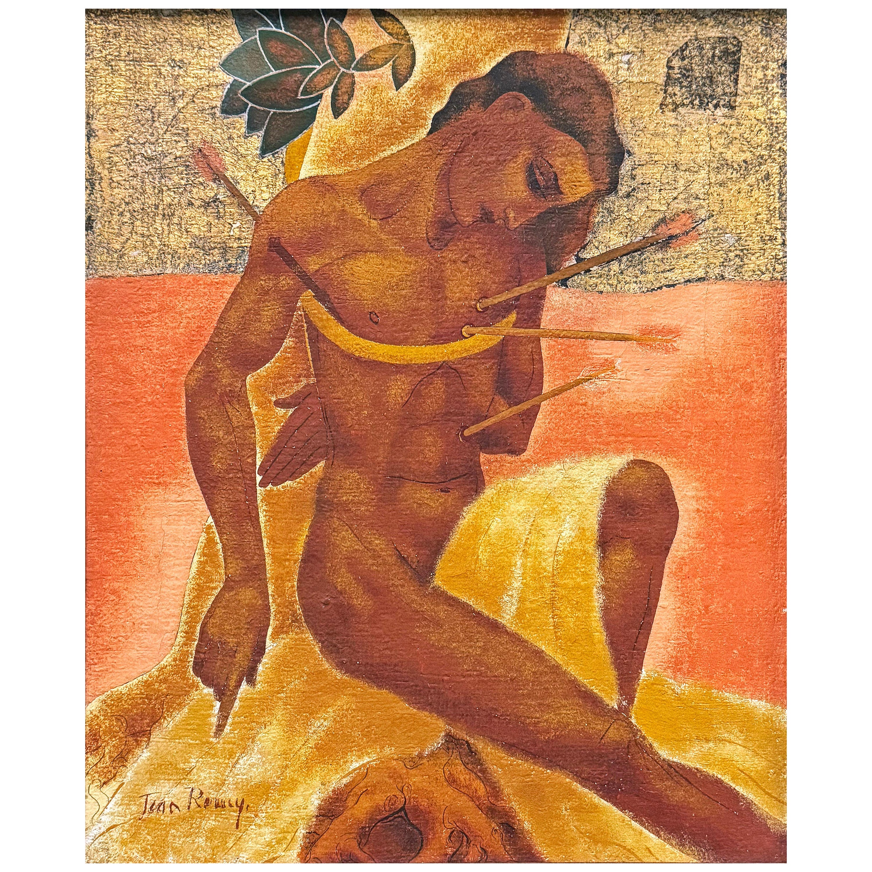 "San Sebastiano in oro e corallo", sorprendente dipinto Art Déco di Remy, Francia in vendita