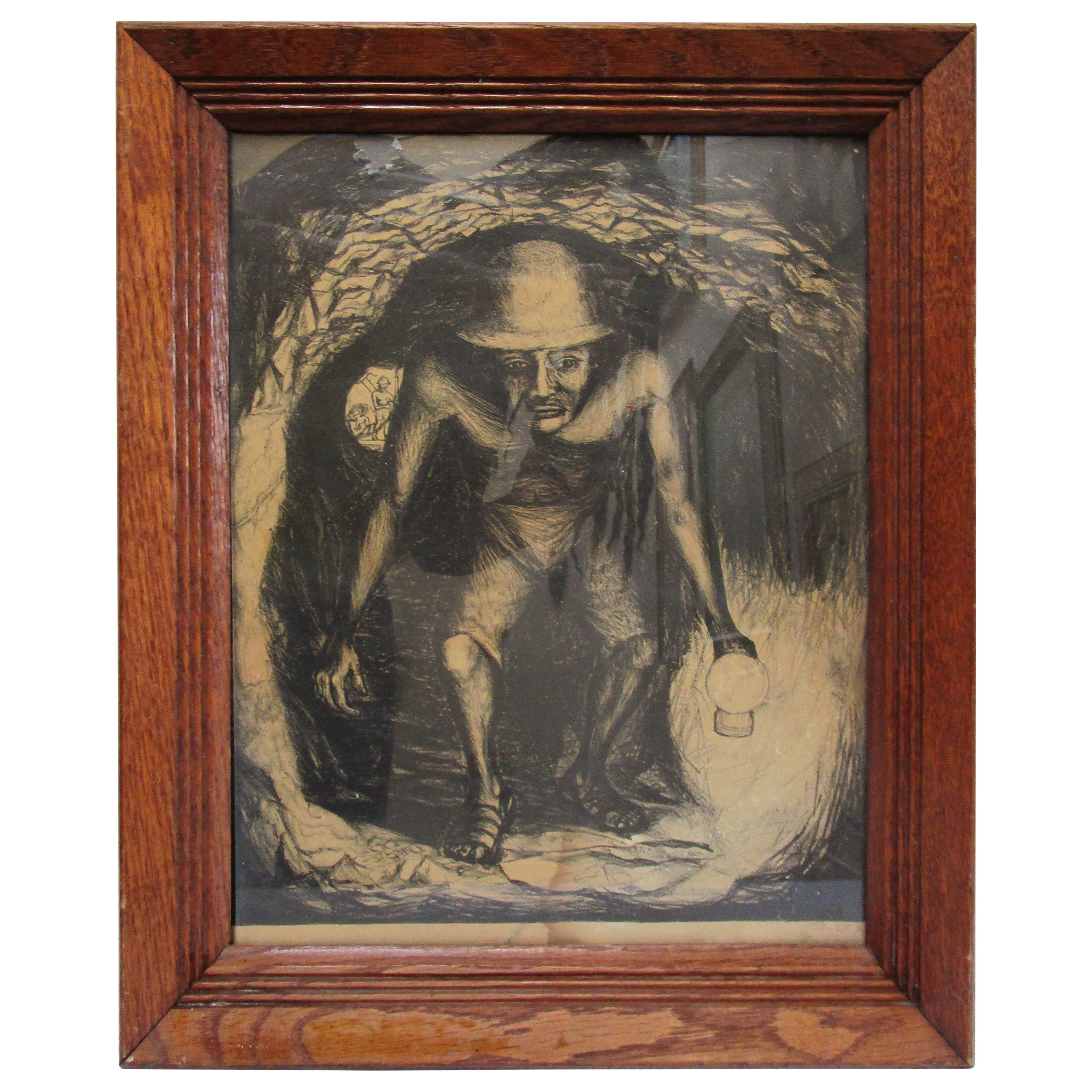 1940s Black and White Lithograph By Francisco Mora, Miner
