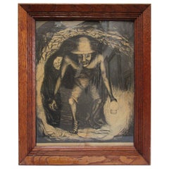 Litografia in bianco e nero del 1940 di Francisco Mora, minatore