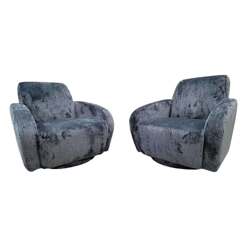 Postmodern Swivel Lounge Chairs Newly Reupholstered in a Boucle - Pair