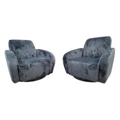 Postmodern Swivel Lounge Chairs Newly Reupholstered in a Boucle - Pair