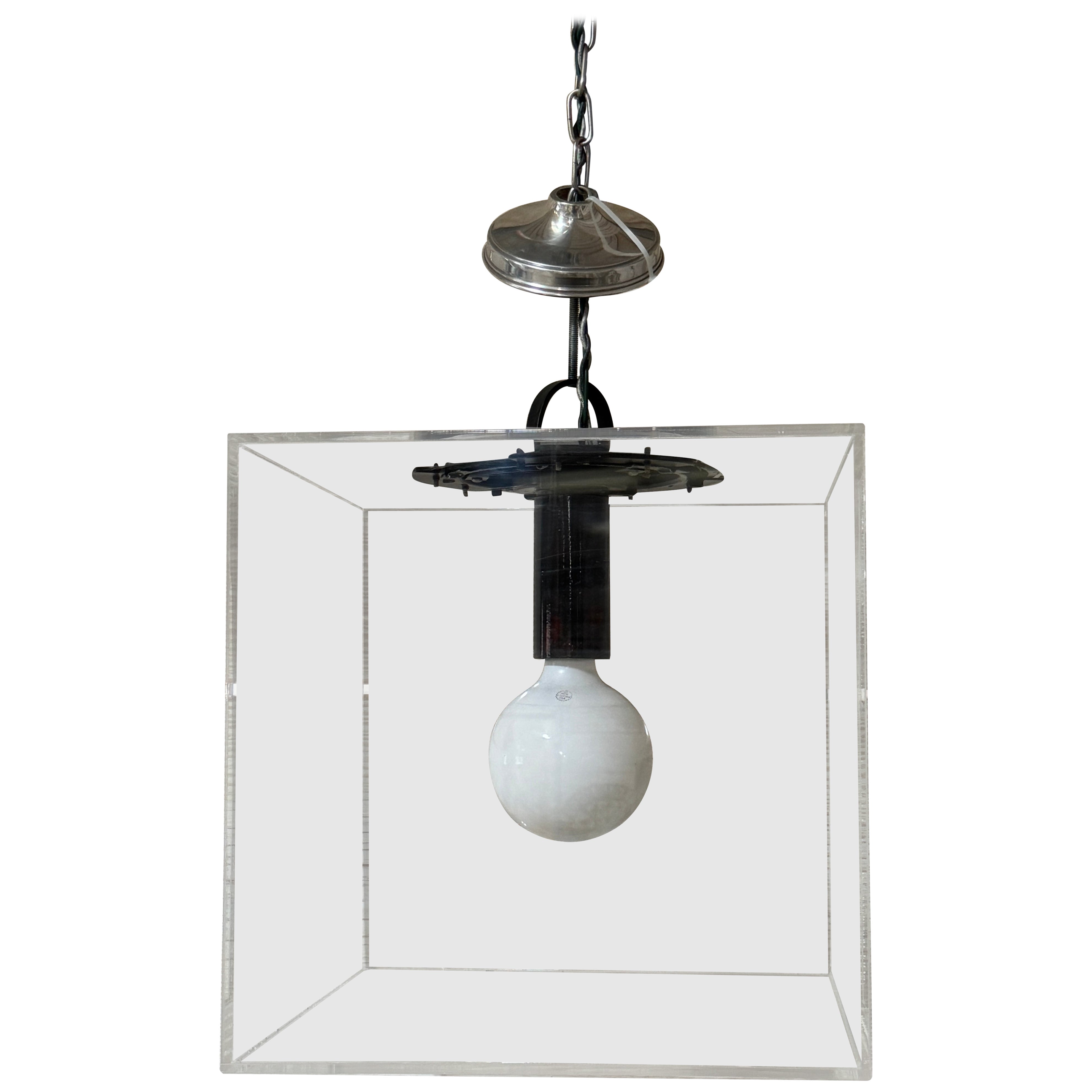 Modern 16-Inch Cube Minimalist Lucite Chandelier For Sale