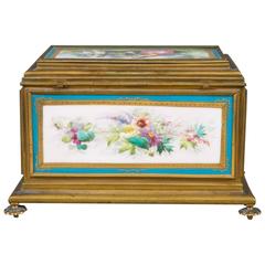 French Antique Painted Sevres Style Gilt Brass-Mounted Accessory Box, circa 1910