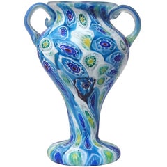 Fratelli Toso Florero de cristal artístico italiano antiguo con mosaico Millefiori de Murano