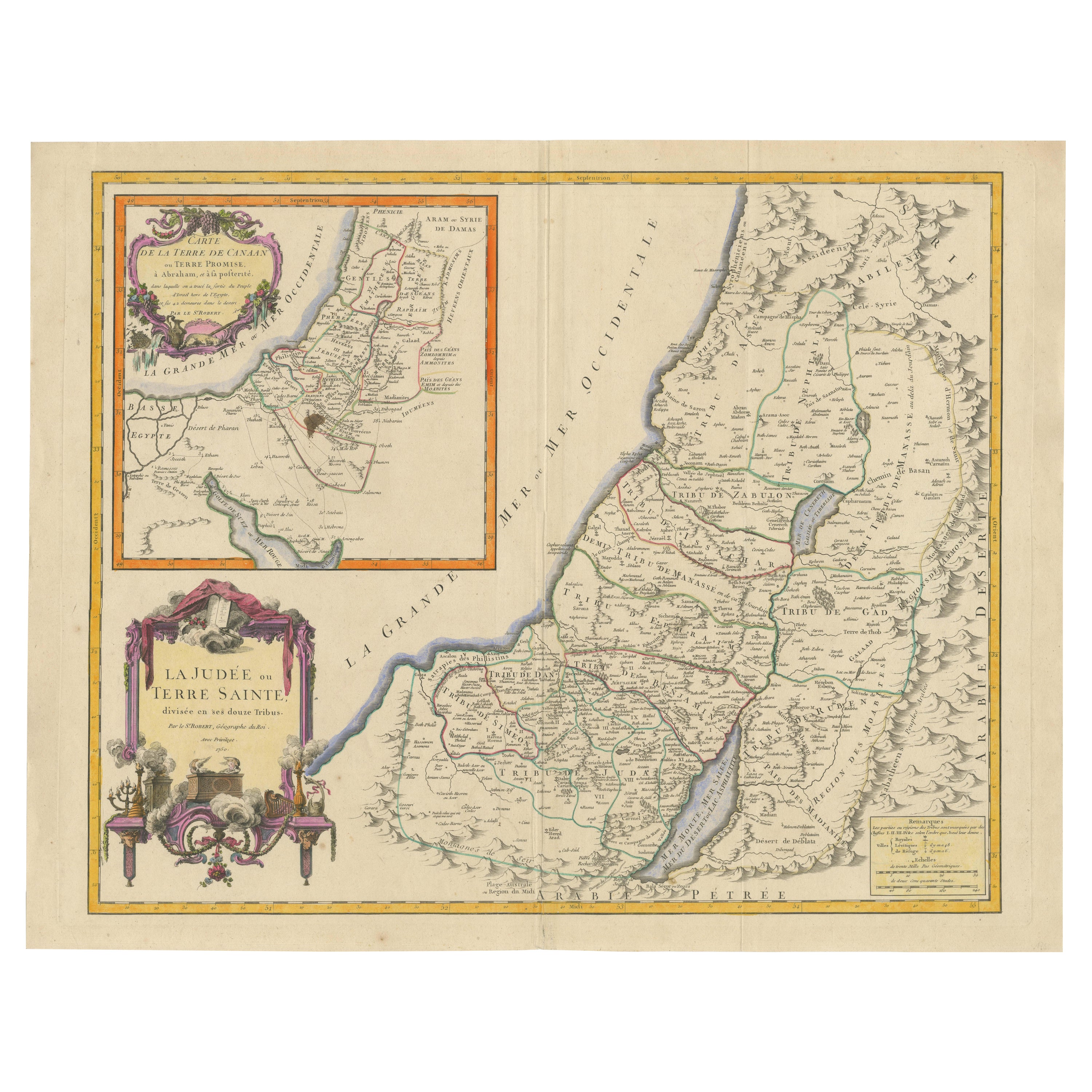 1750 Map of the Holy Land: The Land of Canaan and the Twelve Tribes