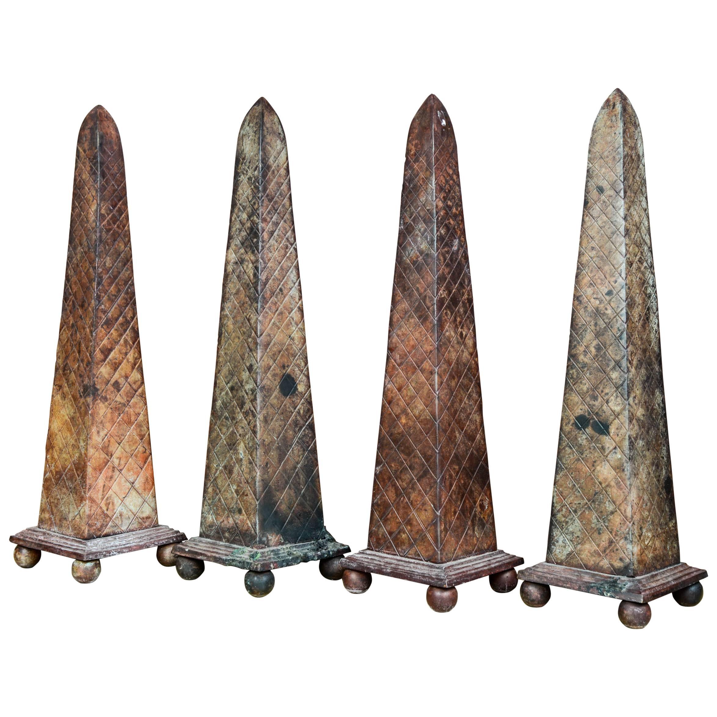 Four 1950s Patinated Cast Iron Antique Obelisks For Sale