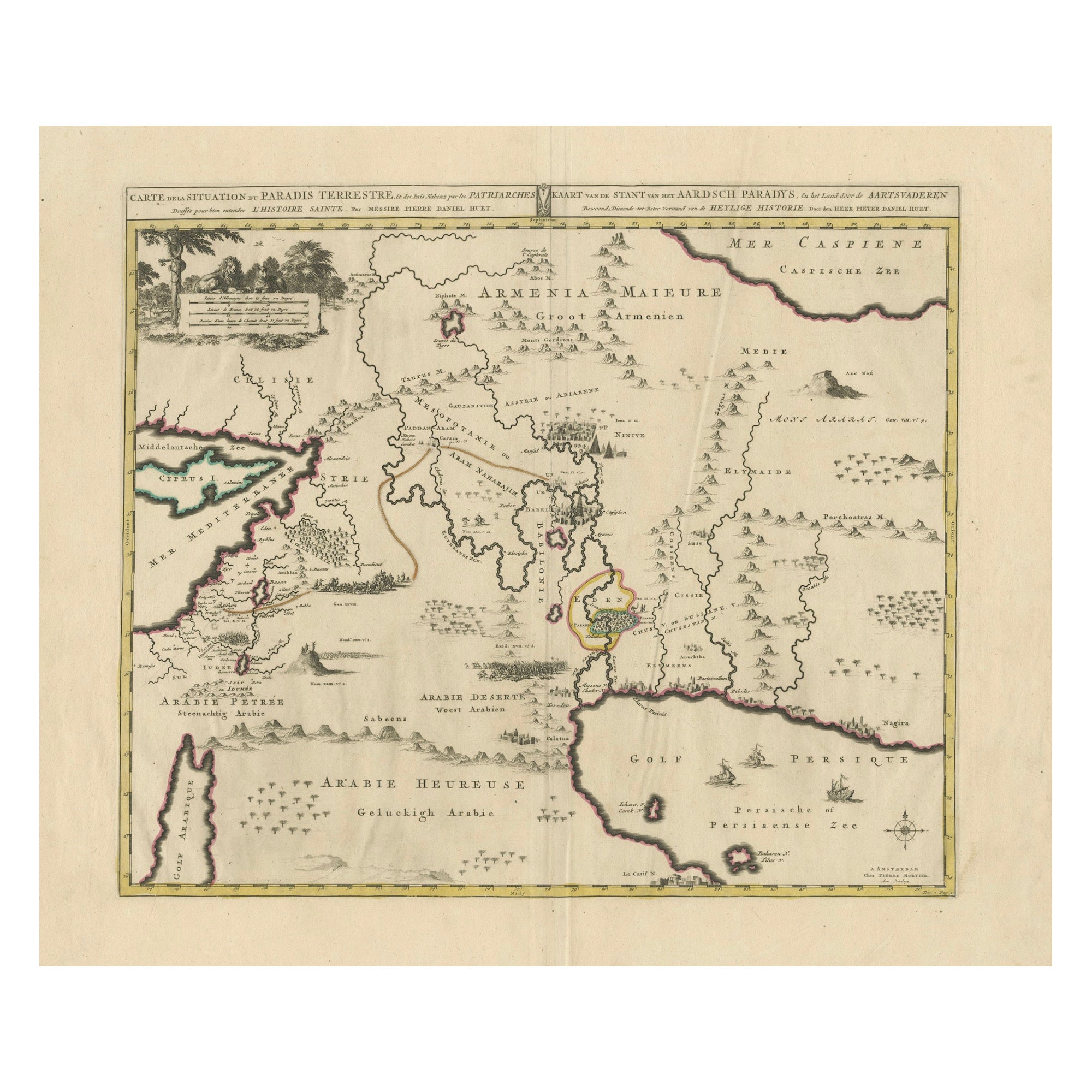 Antique Map of the Location of the Garden of Eden and Travels of the Patriarchs