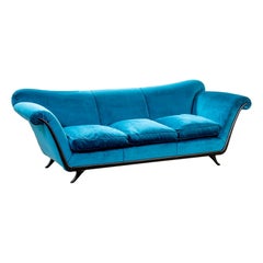 20th Century, Guglielmo Ulrich Blue Velvet Sofa 1950