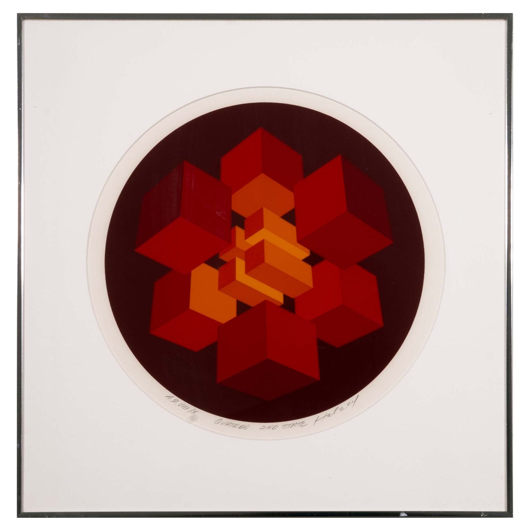 Brian Halsey Quatrao 2º Estado Firmado Op Art Serigrafía AP VIII/X Enmarcado 1978