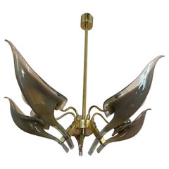 1970er Jahre Mid-Century Modern Brown Murano Glas und Messing Kronleuchter von Franco Luce