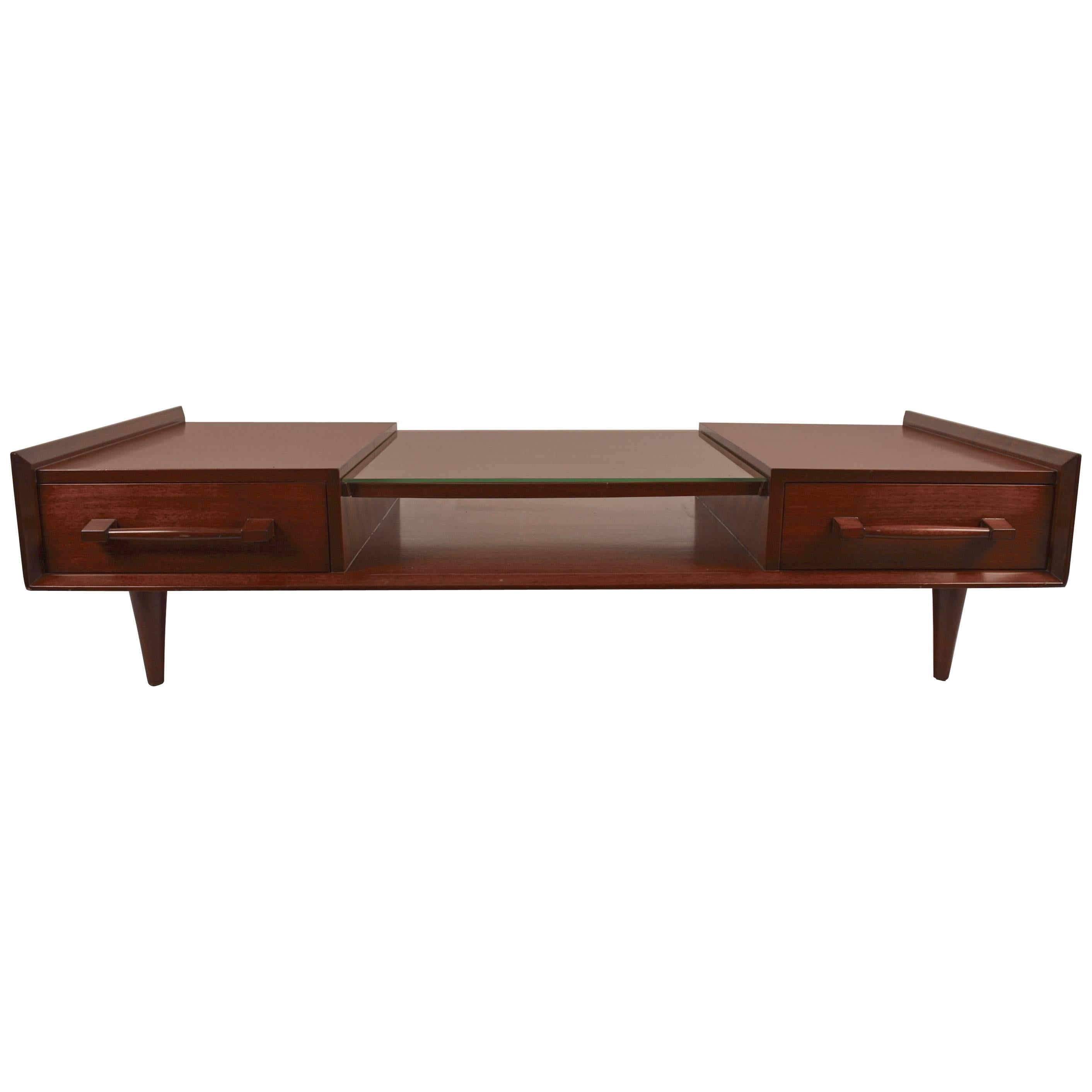 Mid-Century Walnut and Glass Coffee Table