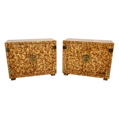 Mid-Century Faux Tortoise Chinoiserie Cabinets by Henredon Furniture