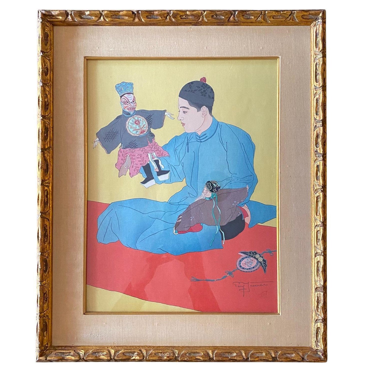 Impression sur bois japonaise signée Paul Jacoulet Marionettes Chinoises Chinois 1935 en vente