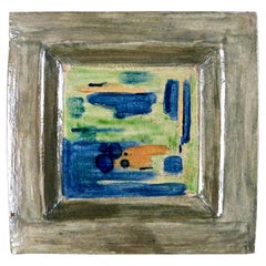 Large square ceramic centerpiece in Grog clay, made in France, 1970s