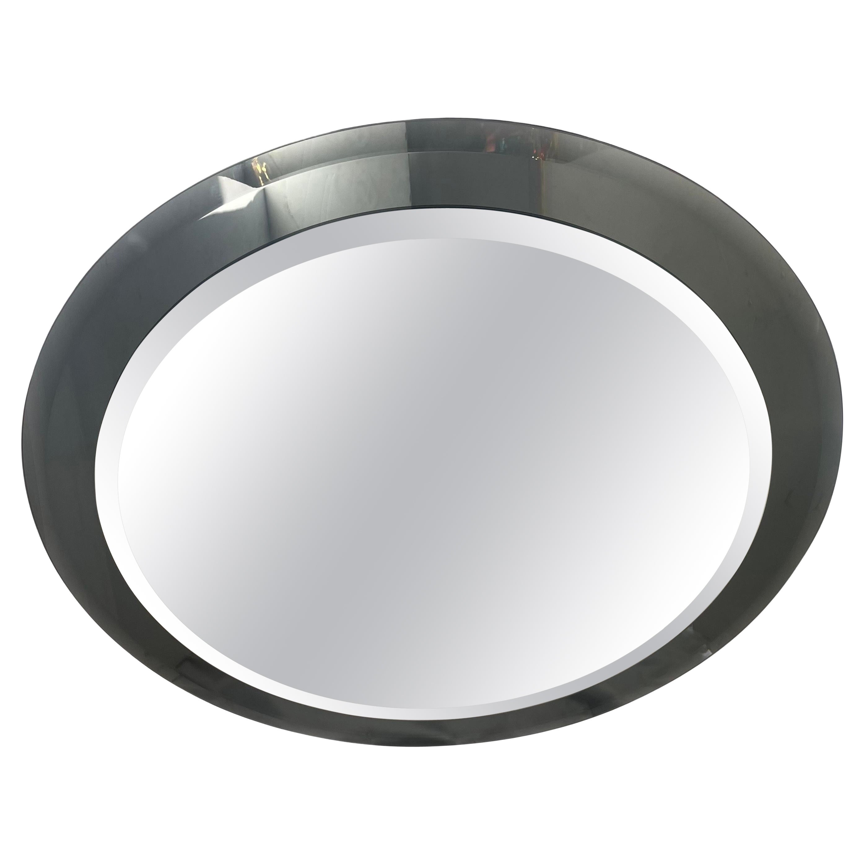 Magnifique miroir rond biseauté fumé bicolore de style moderne du milieu du siècle à la manière de Lorin Marsh.