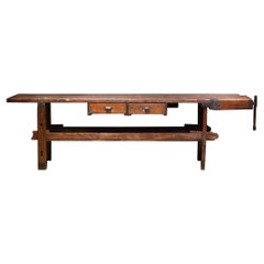 19th c. Monumental American Carpenter's Workbench with Two Drawers c.1850-1890