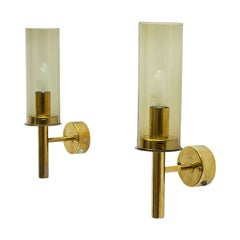 Pair of Swedish Brass & Glass Wall Lamps by Hans-Agne Jakobsson