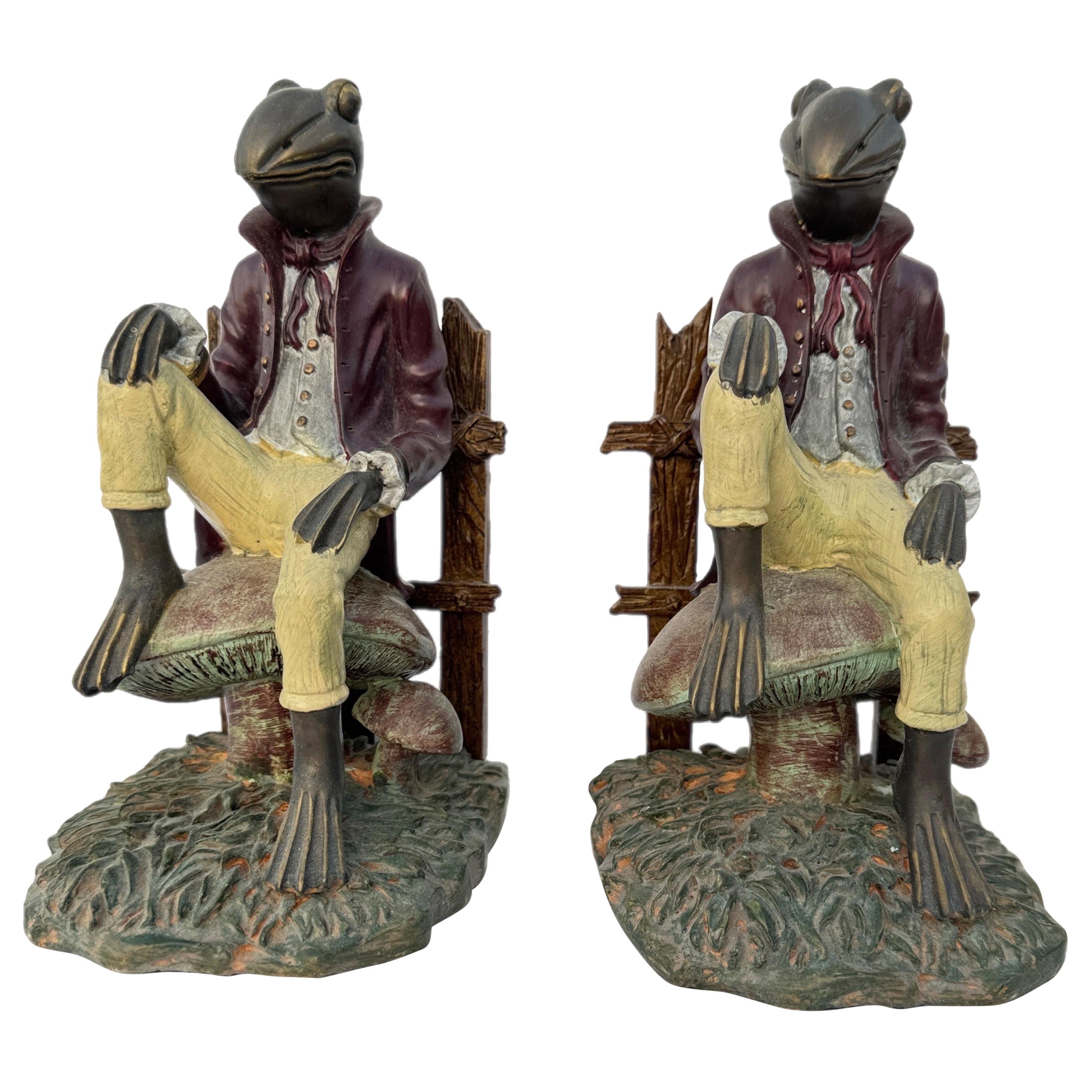Gentlemanly Frosch-Buchstützen aus Gips, 1980er Jahre, ein Paar