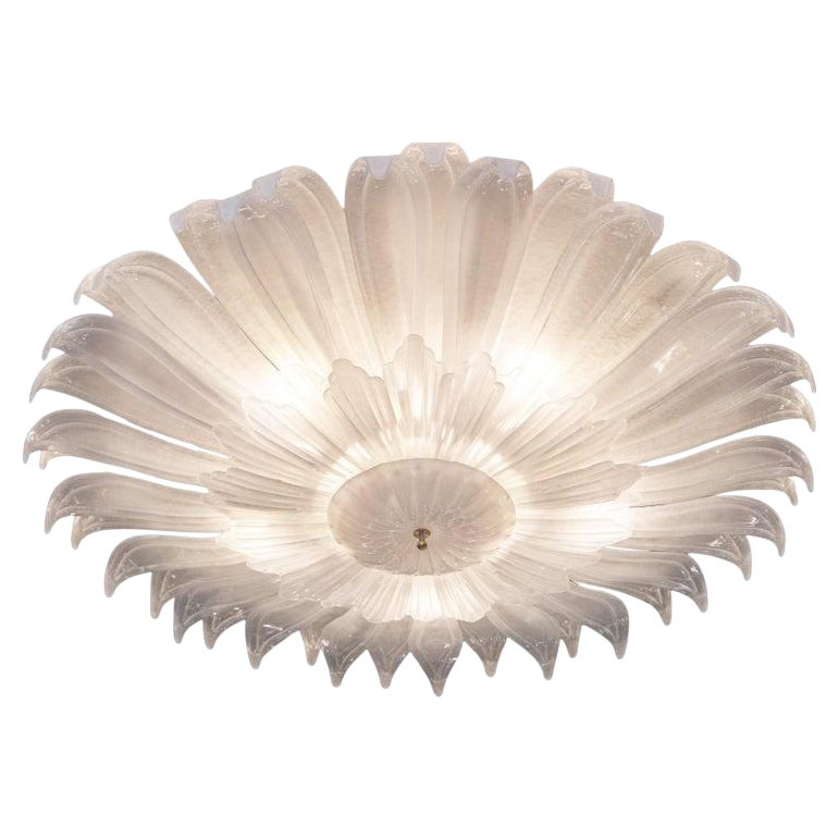 Large Murano Glass Flush Mount Flower Shaped Chandelier, in Stock
