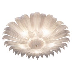 Large Murano Glass Flush Mount Flower Shaped Chandelier, in Stock