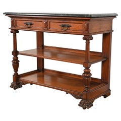R. J. Horner Style Antique Victorian Carved Oak Marble Top Buffet Server