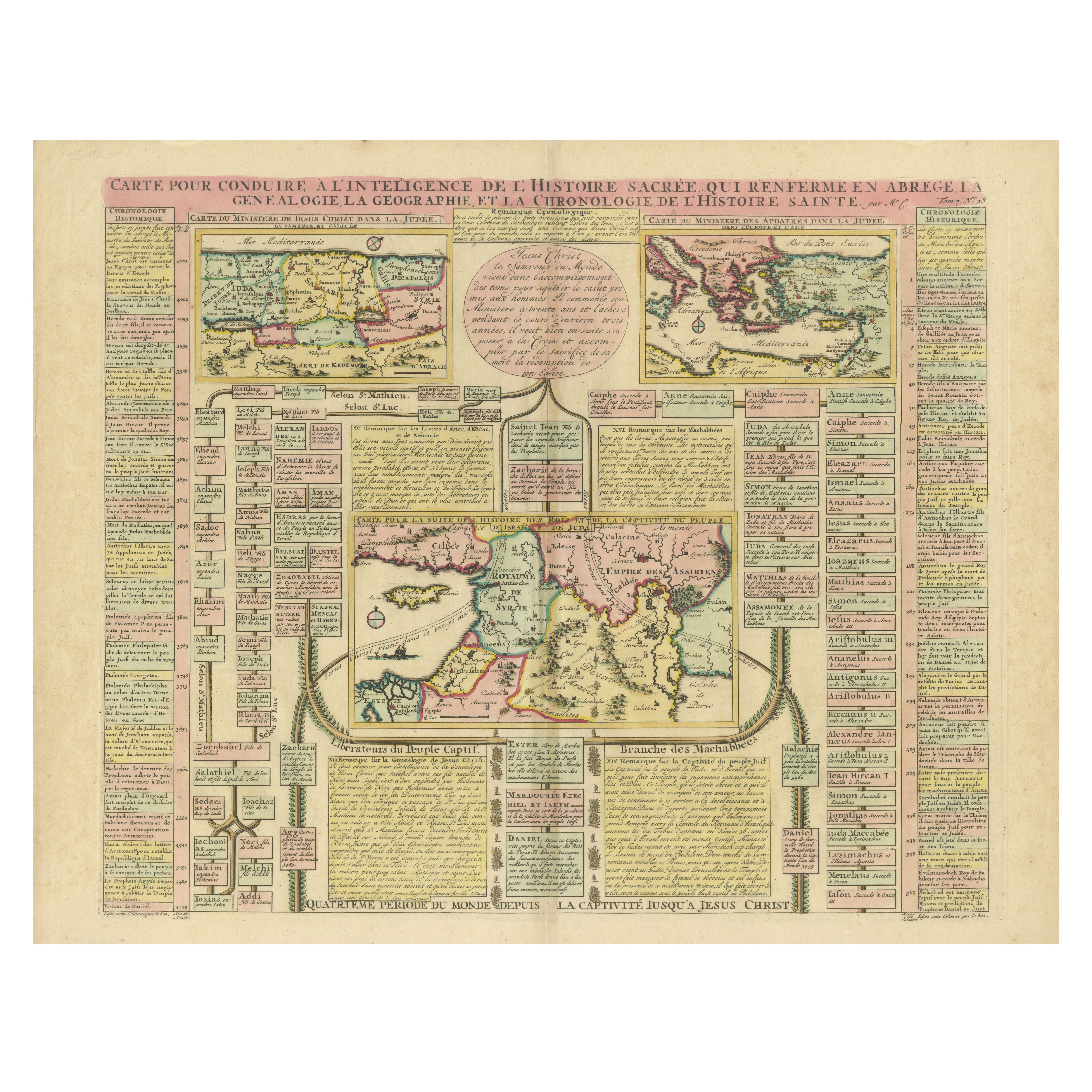 Biblical Map and Family Trees of the Holy Land by Chatelain, ca. 1720 For Sale