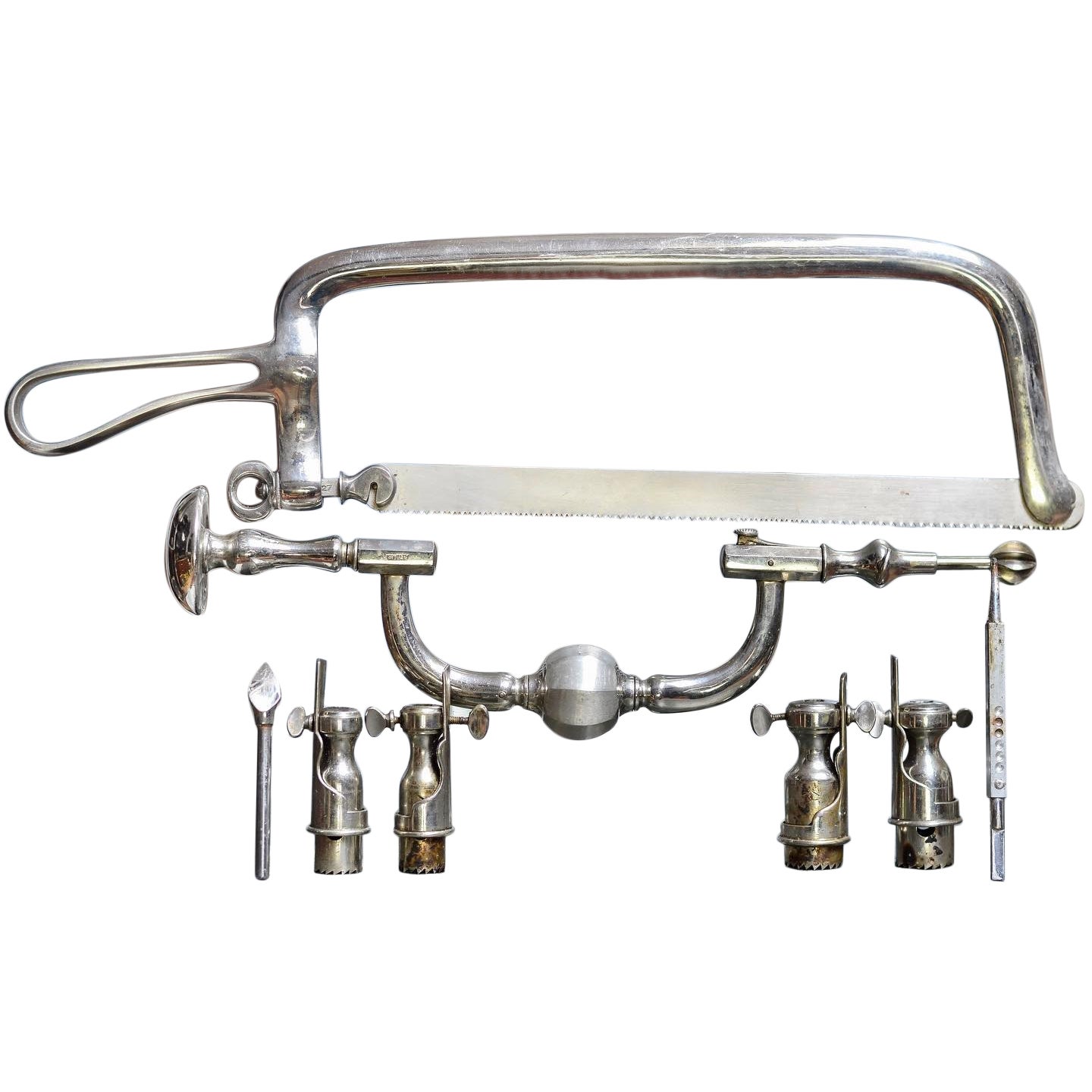 Beautiful set of early 1900s surgical instruments, including an amputation saw s