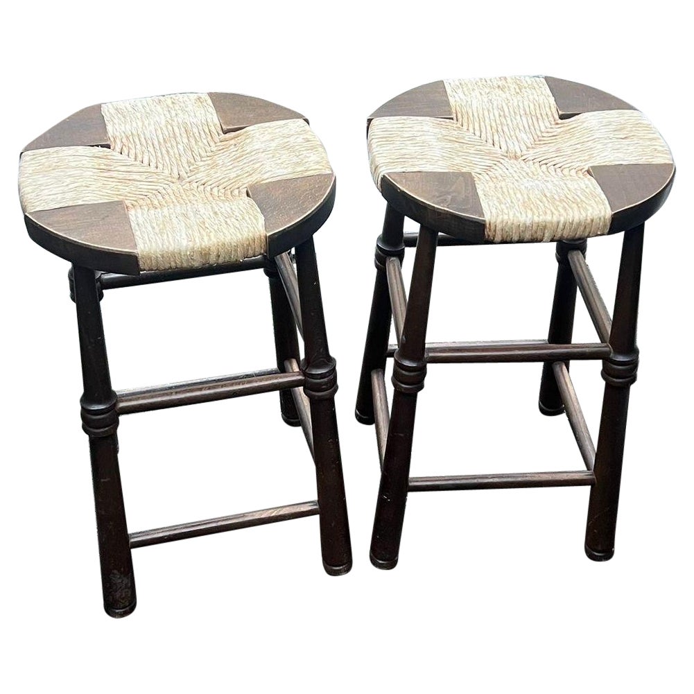 Paar Hocker aus Eiche und Seil