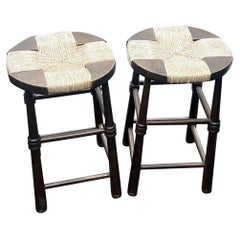 Pair of oak and rope stools