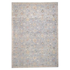 Distressed Mahal Elfenbein und Blau mit buntem Wollteppich 14'x19'7''