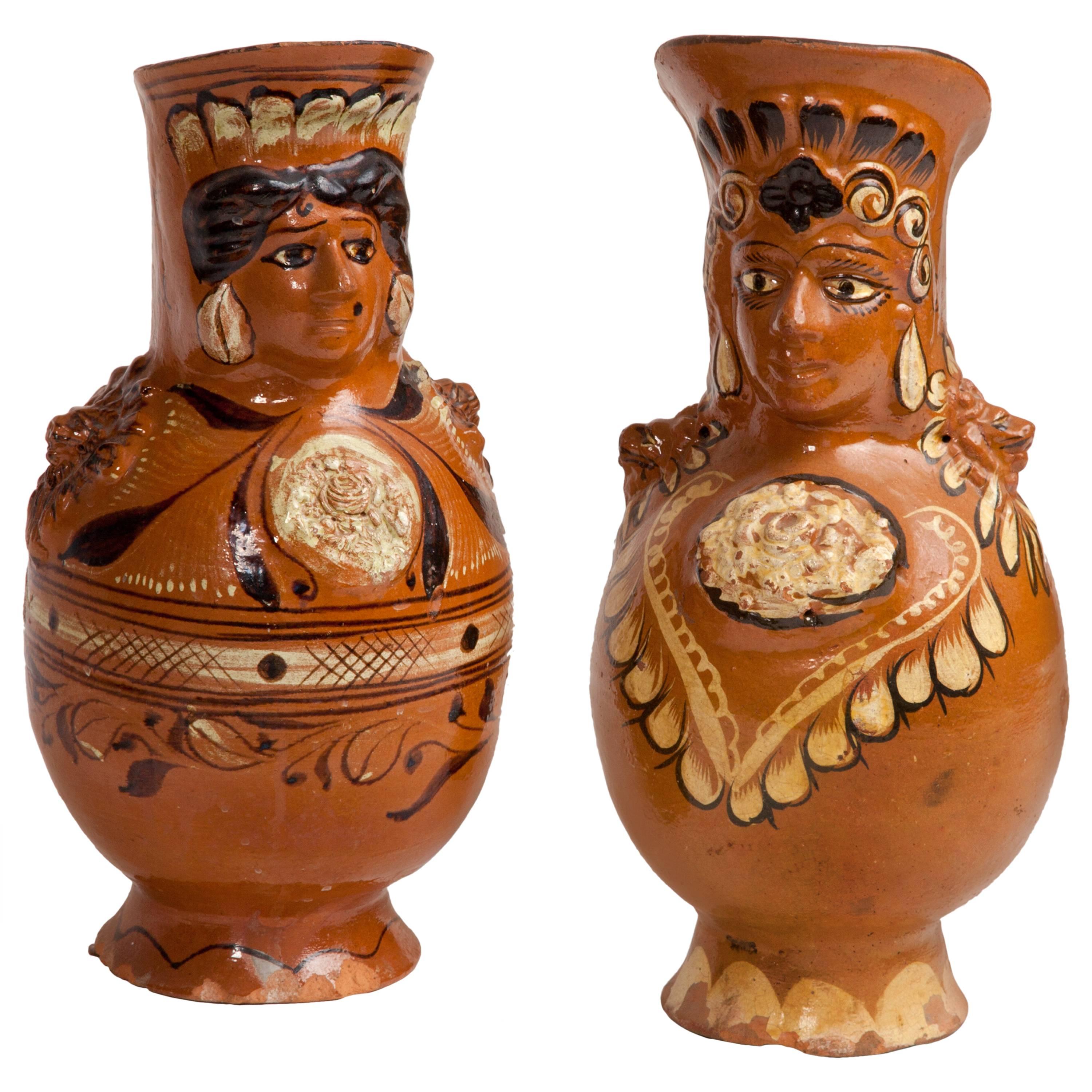 Pair of Old Mexican Pulque Pitchers