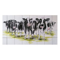 Kitchen Tile Backsplash - Hand Painted Portuguese Tiles Azulejos "Cows"