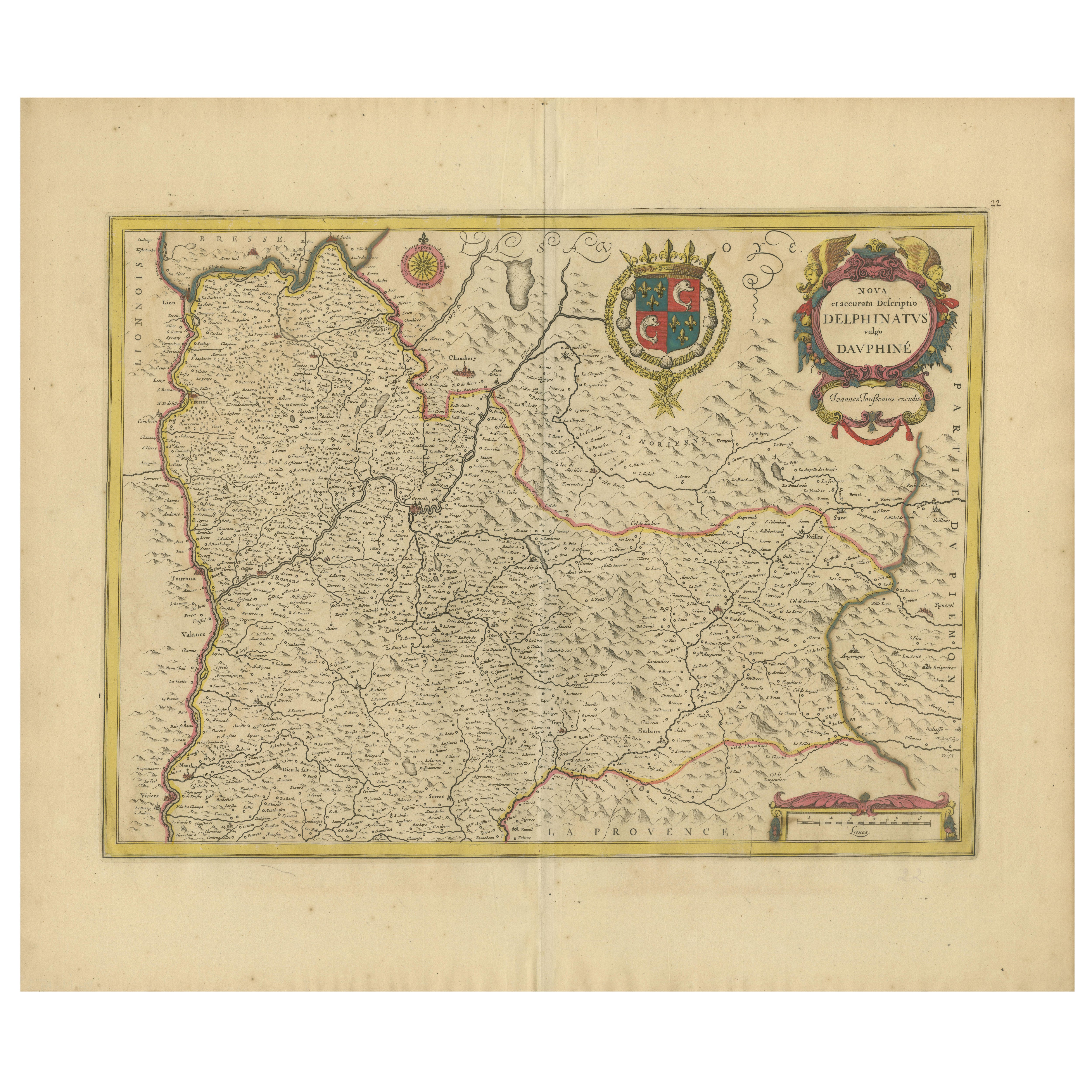 Seltene Karte der Dauphiné im Südosten Frankreichs aus dem 17. Jahrhundert von F. De Wit, ca.1688