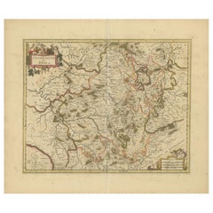 Raro mapa coloreado a mano de Champaña y Brie, Francia, por Frederik De Wit c. 1688