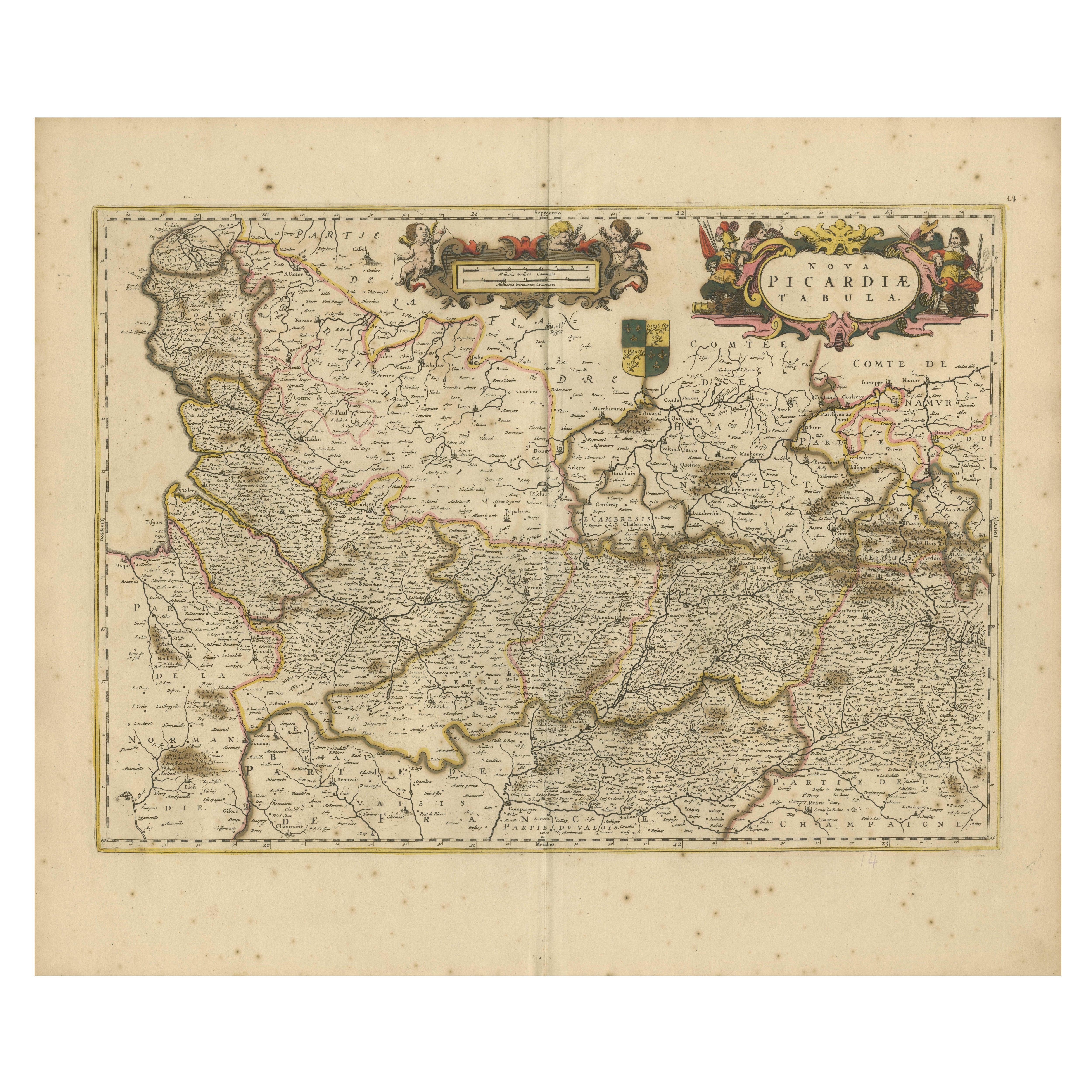 Picardy-Karte – handkolorierte Gravur des 17. Jahrhunderts von Frederik De Wit aus dem Jahr 1688